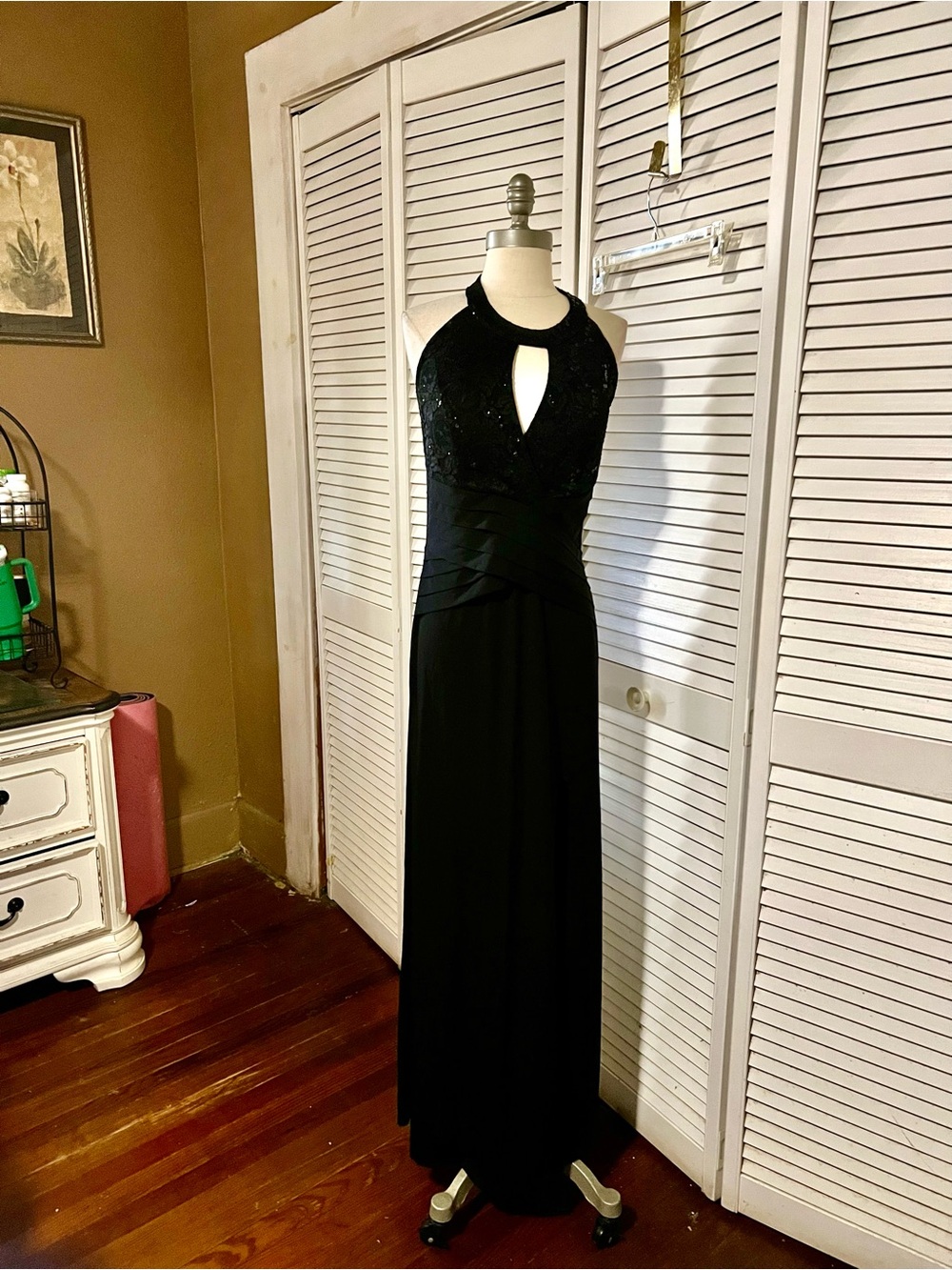 Black Halter Prom Dress with Sequined Bodice and Keyhole
